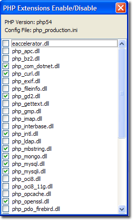 PHP Extentions enable disable