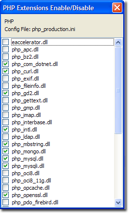 PHP Extentions enable disable